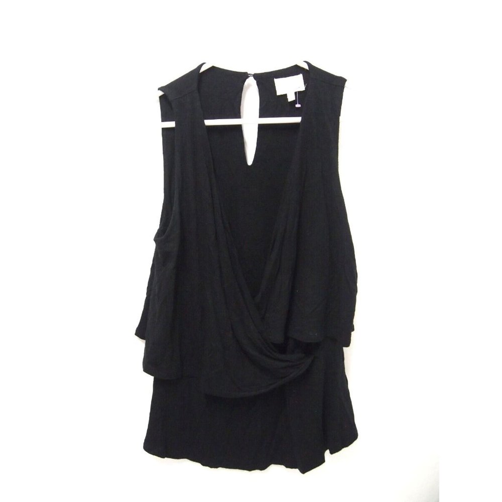 Deletta Anthro Women's Top S Spliced Layered Faux Wrap Sleeveless Black Keyhole